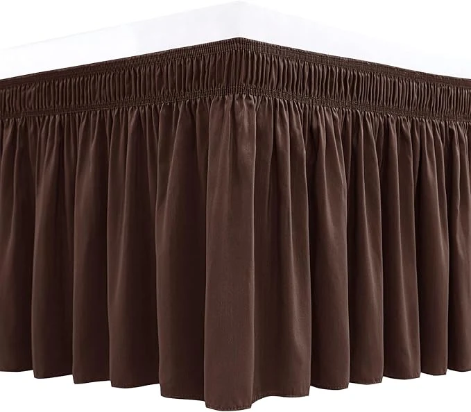 Luxury Biscaynebay Wrap Around Bed Skirts for King amp Cal King Beds Short Drop of 12 quot Brown Adjustable Elastic Dust Ruffles Easy Fit Wrinkle Resistant Silky Luxurious Fabric Machine Washable Original