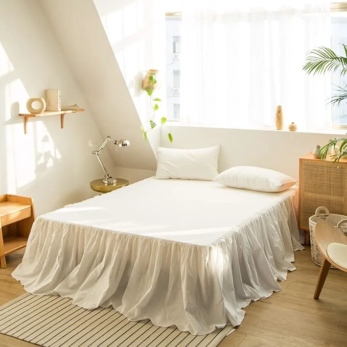Healthy BISELINA French Linen Bed Skirt with Pleated Frills 22-Inch Tailored Drop Natural Flax Cotton Blend Dust Ruffle Soft Cozy Farmhouse Bedding 22 quot King White Contemporary