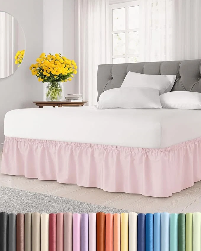 Convenient Wrap Around Dust Ruffle Bed Skirt – Lavender Pink – Twin Twin XL Size Beds w 12 Inch Drop – Easy Fit Elastic – Adjustable Pleated Bedskirt w Brushed Fabric – Wrinkle Women Men Kids amp Teens Contemporary