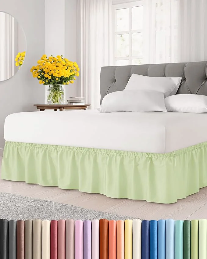 Unique Wrap Around Dust Ruffle Bed Skirt – Light Sage – Twin Twin XL Size Beds w 15 Inch Drop – Easy Fit Elastic – Adjustable Pleated Bedskirt w Brushed Fabric – Wrinkle Women Men Kids amp Teens Natural