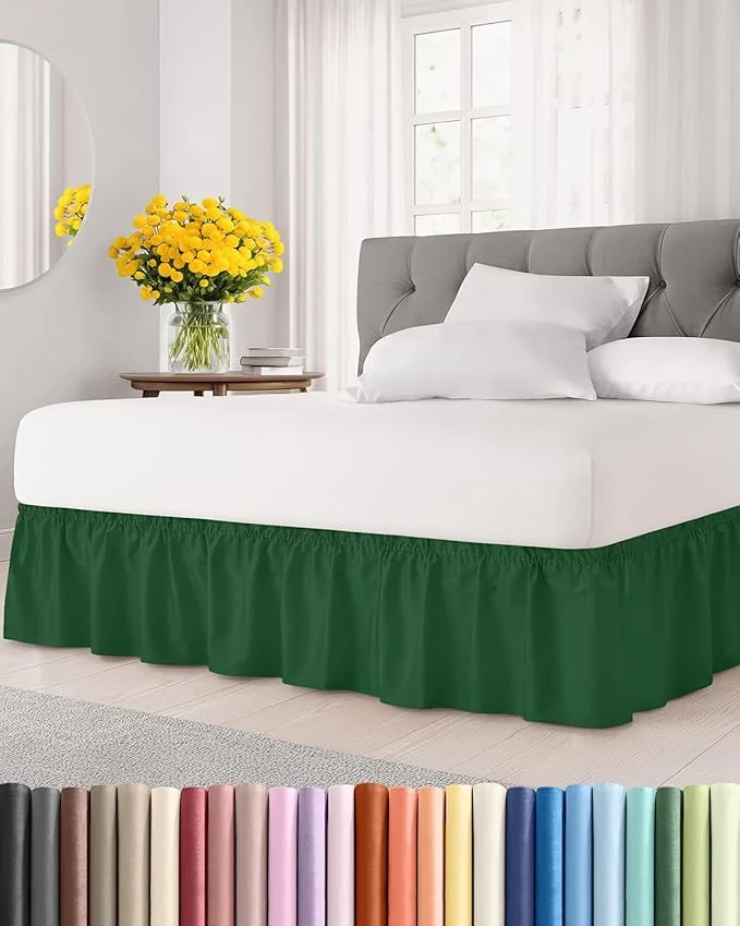 Sophisticated Wrap Around Dust Ruffle Bed Skirt – Emerald – for Full Size Beds w 12 Inch Drop – Easy Fit Elastic Strap – Adjustable Pleated Bedskirt w Brushed Fabric – Wrinkle – for Women Men Kids amp Teens Refined