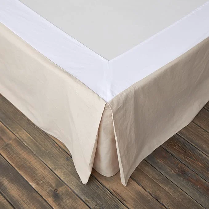 Official BISELINA French Linen Wrap Around Bed Skirt with Pleated Corner 14-Inch Tailored Drop Natural Flax Cotton Blend Basic Soft Cozy 14 quot Queen Linen Environmentally Friendly