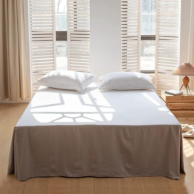 High-End BISELINA French Linen Bed Skirt with Pleated Corner 18-Inch Tailored Drop Natural Flax Cotton Blend Basic Dust Ruffle Soft Cozy Farmhouse Bedding 18 quot King Basic Grey Responsible