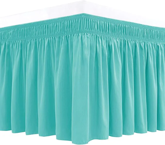 Comfortable Biscaynebay Wrap Around Bed Skirts for King amp Cal King Beds 17 quot Long Drop Aqua Adjustable Elastic Dust Ruffles Easy Fit Wrinkle Resistant Silky Luxurious Fabric Machine Washable Trendy