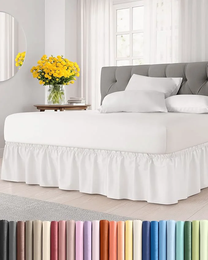 Natural Wrap Around Dust Ruffle Bed Skirt – Antique White – for Queen Size Beds w 15 Inch Drop – Easy Fit Elastic Strap – Adjustable Pleated Bedskirt w Brushed Fabric Wrinkle Women Men Kids amp Teens Smooth