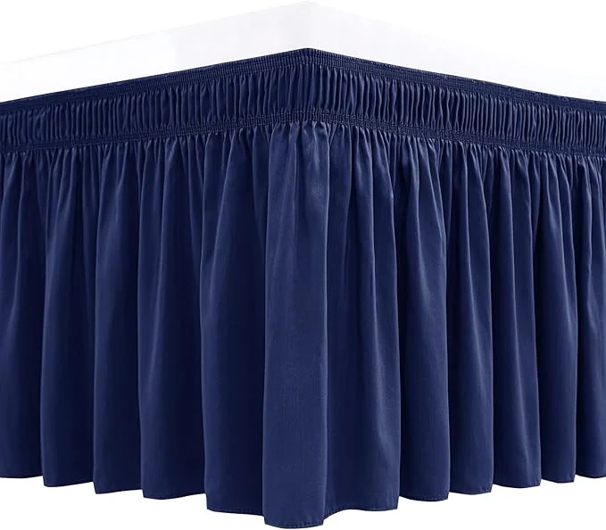 Advanced Biscaynebay Wrap Around Bed Skirts for Queen Beds 19 quot Long Drop Navy Adjustable Elastic Dust Ruffles Easy Fit Wrinkle amp Fade Resistant Silky Luxurious Fabric Solid Machine Washable Safe