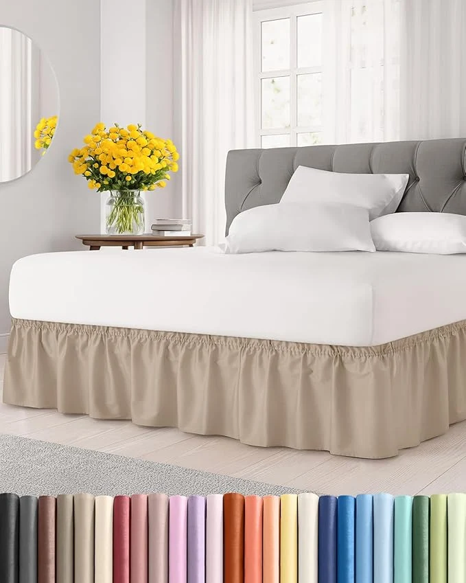 Authentic Wrap Around Dust Ruffle Bed Skirt – Cream – for King Size Beds with 21 Inch Drop – Easy Fit Elastic Strap – Adjustable Pleated Bedskirt w Brushed Fabric – Wrinkle – for Women Men Kids amp Teens Natural