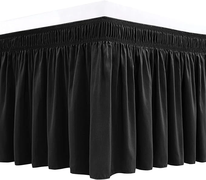 Comfortable Biscaynebay Wrap Around Bed Skirts for King amp Cal King Beds 14 quot Drop Black Adjustable Elastic Dust Ruffles Easy Fit Wrinkle amp Fade Resistant Silky Luxurious Fabric Solid Machine Washable Fine