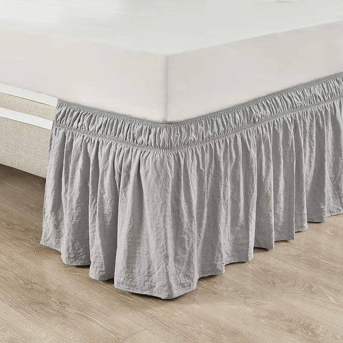 Enhanced Lush Decor Ruched Ruffle Elastic Easy Wrap Around Bed Skirt Single Queen King Cal King Light Gray – Queen Bed Skirt – Dust Ruffle – Gray Bedskirts Innovative