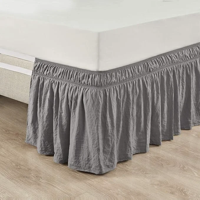 Top-Quality Lush Decor Ruched Ruffle Elastic Easy Wrap Around Bed Skirt Single Queen King Cal King Dark Gray – Queen Bed Skirt – Dust Ruffle – Gray Bedskirts Professional