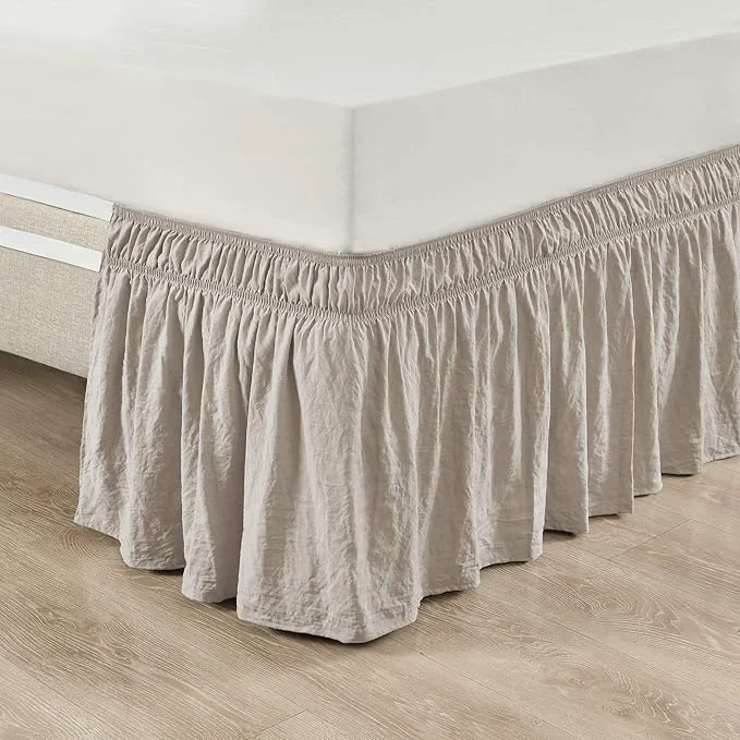 Classic Lush Decor Ruched Ruffle Elastic Easy Wrap Around Bed Skirt Single Twin Twin XL Full Neutral - Twin Bed Skirt - Dust Ruffle - Tan Bedskirts Crafted
