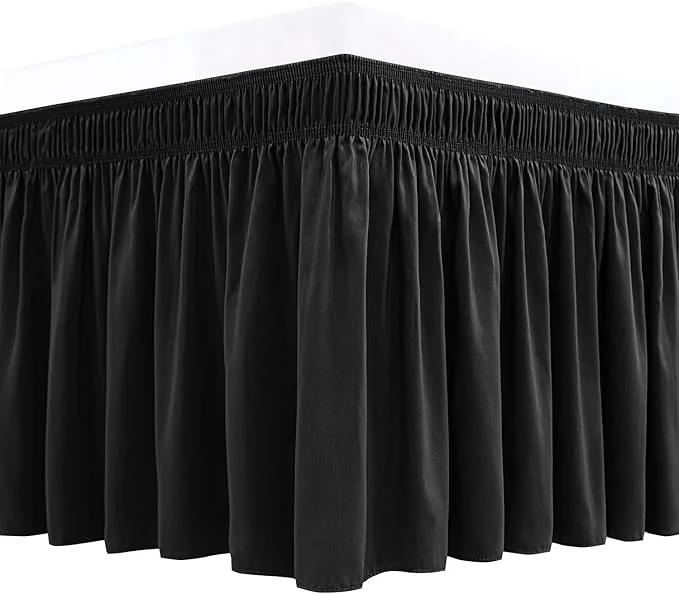 Advanced Biscaynebay Wrap Around Bed Skirts for Queen Beds 16 quot Drop Black Adjustable Elastic Dust Ruffles Easy Fit Wrinkle amp Fade Resistant Silky Luxurious Fabric Solid Machine Washable Fine Crafted