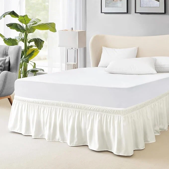 Easy-to-Use FreshCulture King Bed Skirt Dust Ruffle for King Size Bed Easy Fit with 15-Inch Tailored Drop Elastic Wrap Around Bed Skirt King Size Hotel Quality Bed Skirts for Adjustable Bed Ivory Original