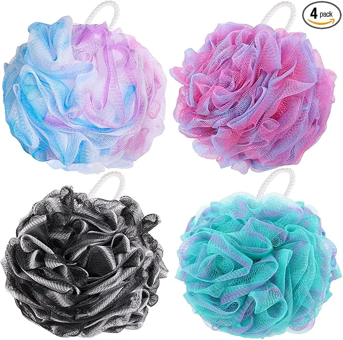 Authentic BTYMS 4 Pieces Shower Loofahs Bath Sponges 60g Bath Scrunchies Mesh Pouf Clean