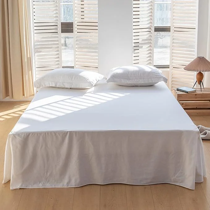 Authentic BISELINA French Linen Bed Skirt with Pleated Corner 18-Inch Tailored Drop Natural Flax Cotton Blend Basic Dust Ruffle Soft Cozy Farmhouse Bedding 18 quot Twin Basic White User-Friendly