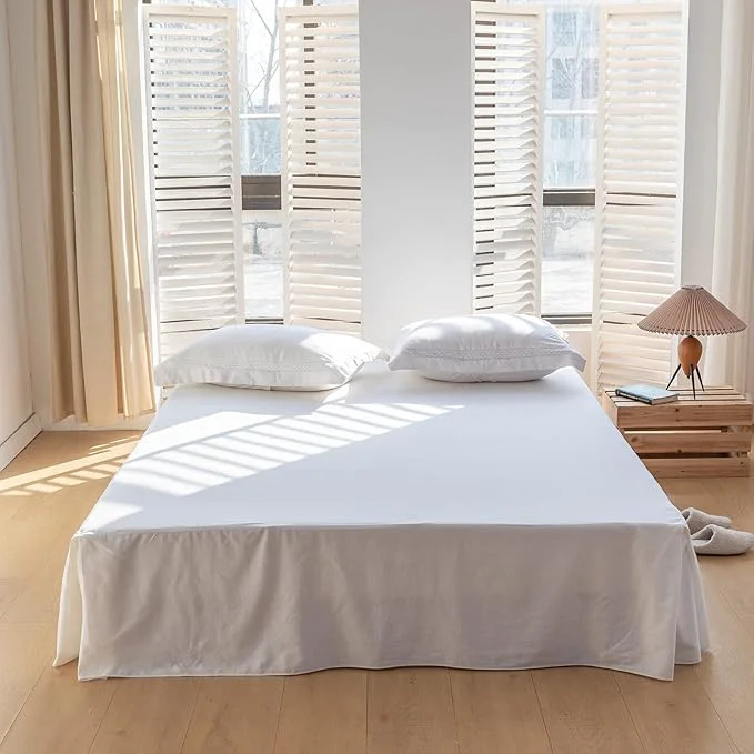 Relaxed BISELINA French Linen Bed Skirt with Pleated Corner 14-Inch Tailored Drop Natural Flax Cotton Blend Basic Dust Ruffle Soft Cozy Farmhouse Bedding 14 quot King Basic White High-Performance