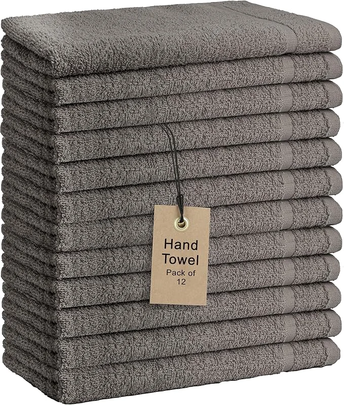 Official Basic Hand Towels 16×26 Inches – Pack of 12 – Grey Color – Soft and Absorbent Quality