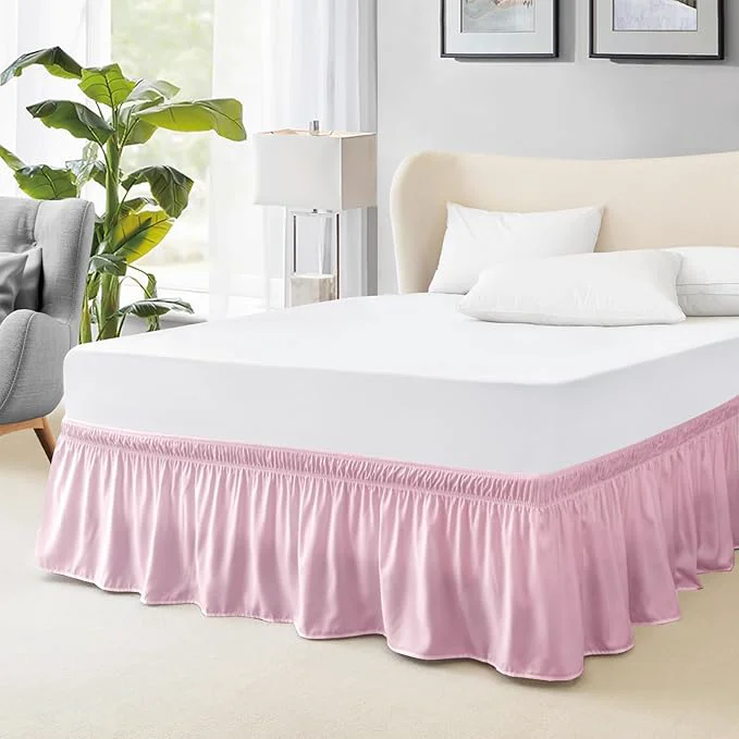 First-Class FreshCulture King Bed Skirt Dust Ruffle for King Size Bed Easy Fit with 22-Inch Tailored Drop Elastic Wrap Around Bed Skirt King Size Hotel Quality Bed Skirts for Adjustable Bed Dusty Pink Sophisticated