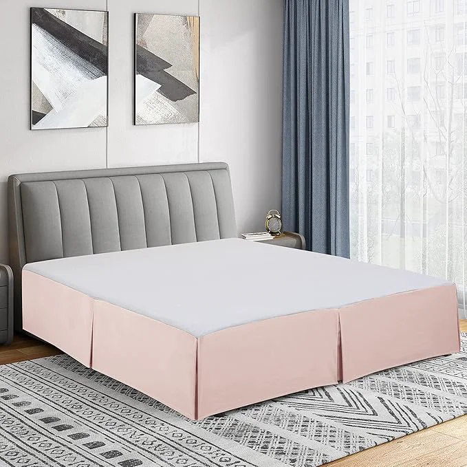 Crafted Cathay Home Double Brushed Microfiber Pleated Easy Fit Bed Skirt Ultra Soft Fade and Wrinkle Resistant – Blush Queen Pure
