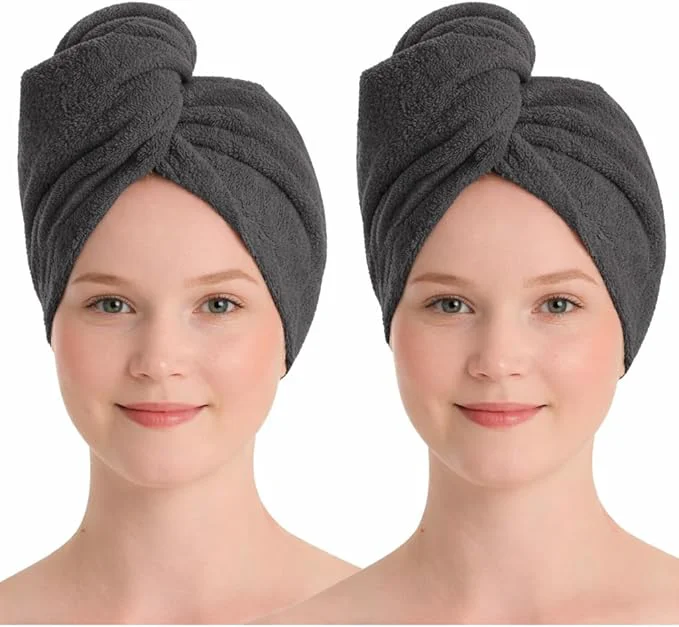 Carefully Designed Turkish Cotton Hair Towel Wrap 2 Pack – Oeko-TEX Quick Dry Turban Easy-to-Use