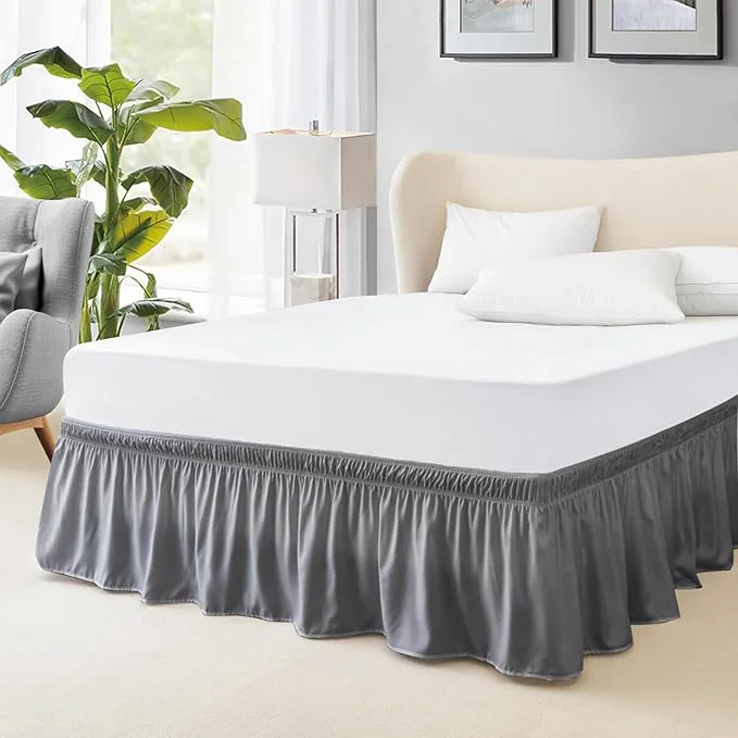 Comfortable FreshCulture King Bed Skirt Dust Ruffle for King Size Bed Easy Fit with 18-Inch Tailored Drop Elastic Wrap Around Bed Skirt King Size Hotel Quality Bed Skirts for Adjustable Bed Dark Grey Modern