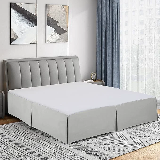 Artisan Cathay Home Double Brushed Microfiber Pleated Easy Fit Bed Skirt Ultra Soft Fade and Wrinkle Resistant – Light Grey Queen Traditional