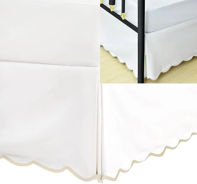 Fine Crafted HIG King Bed Skirt – Easy Fit Scallop Edge Pleated Bedskirts with Spilt Coner 18 Inch Drop Anti-Slip Dust Ruffle Thick Fabric for Enhanced Privacy Pre-Washed for Long-Lasting Use Machine Washable Healthy