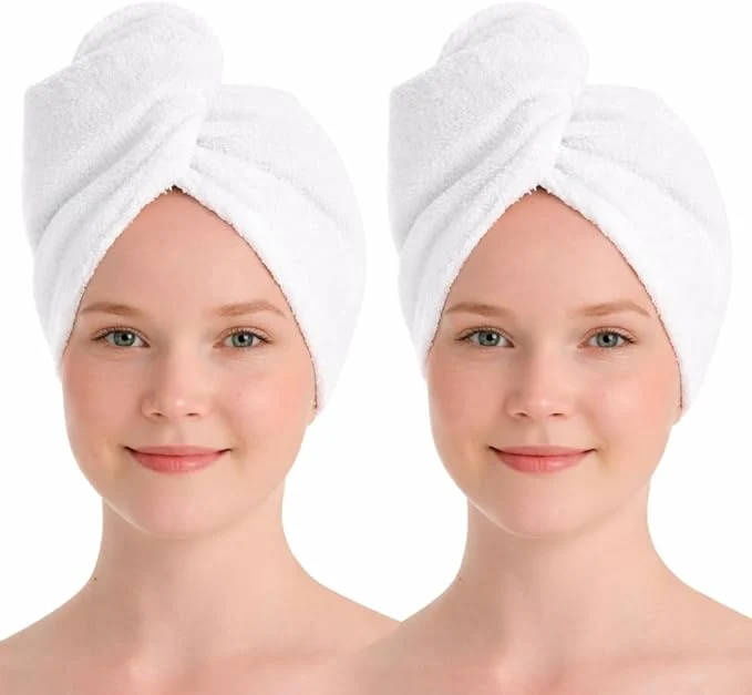 Contemporary Turkish Cotton Hair Towel Wrap 2 Pack – Oeko-TEX Quick Dry Turban High-Quality