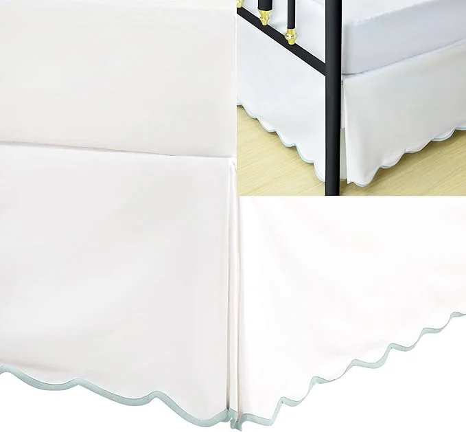 Proven HIG King Bed Skirt – Easy Fit Scallop Edge Pleated Bedskirts with Spilt Coner 18 Inch Drop Anti-Slip Dust Ruffle Thick Fabric for Enhanced Privacy Pre-Washed for Long-Lasting Use Machine Washable Sustainable
