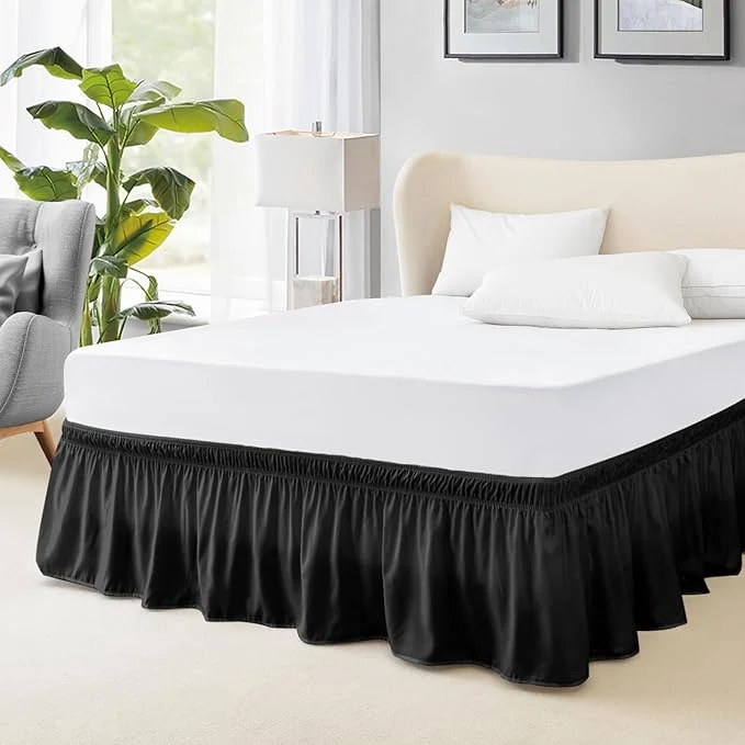Smart FreshCulture Queen Bed Skirt Elastic Wrap Around Bed Skirt Queen Size Bed Skirts for Adjustable Bed Easy Fit with 22 Inch Drop Length Hotel Quality Dust Ruffle for Queen Bed Black Convenient