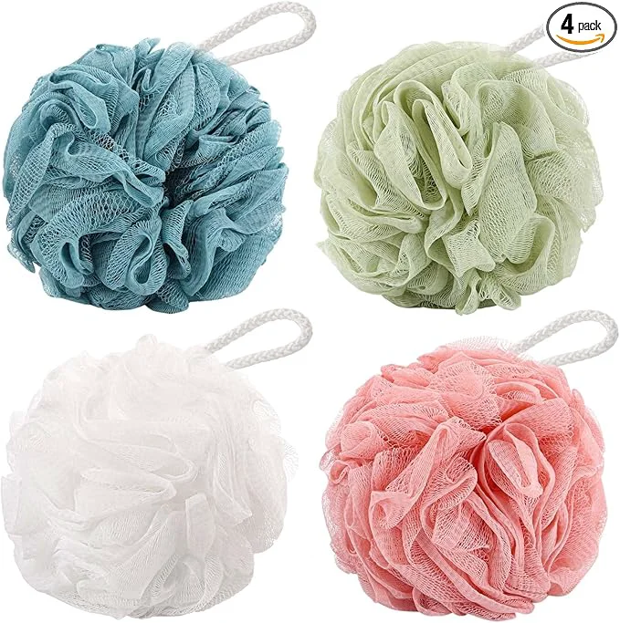 Unique BTYMS 4 Pcs Loofah Sponge 60g pc Mesh Pouf Bathing Sponges Bath Scrunchies Dependable