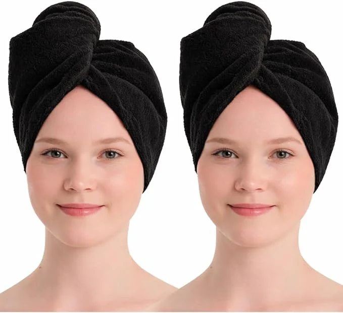 Original Design Turkish Cotton Hair Towel Wrap 2 Pack – Oeko-TEX Quick Dry Turban Professional