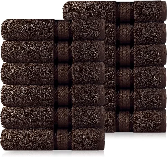 Authentic Cotton Craft – 12 Pack – Ultra Soft Extra Large Wash Cloths 12×12 Chocolate – Flexible