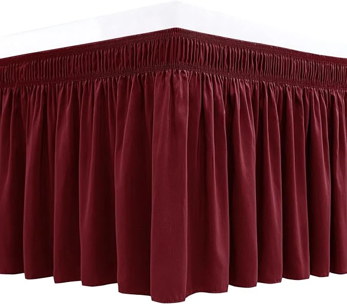 Certified Biscaynebay Wrap Around Bed Skirts for King amp Cal King Beds 15 quot Drop Burgundy Adjustable Elastic Dust Ruffles Easy Fit Wrinkle amp Fade Resistant Silky Luxurious Fabric Machine Washable Reusable