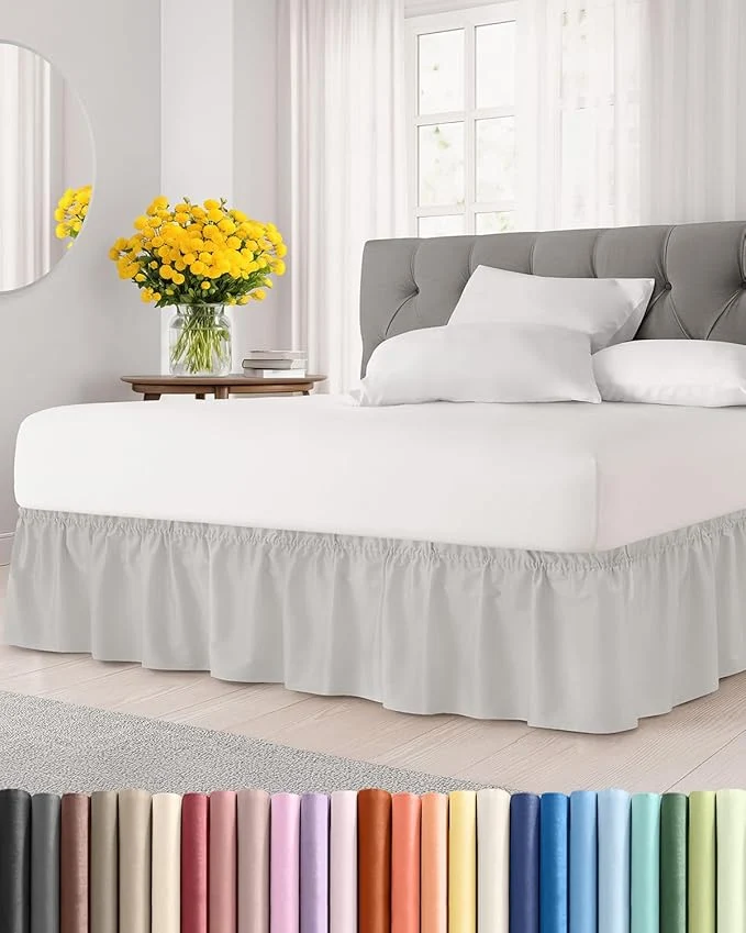 Excellent Wrap Around Dust Ruffle Bed Skirt – French Grey – Twin Twin XL Size Beds w 12 Inch Drop – Easy Fit Elastic – Adjustable Pleated Bedskirt w Brushed Fabric – Wrinkle Women Men Kids amp Teens Carefully Designed
