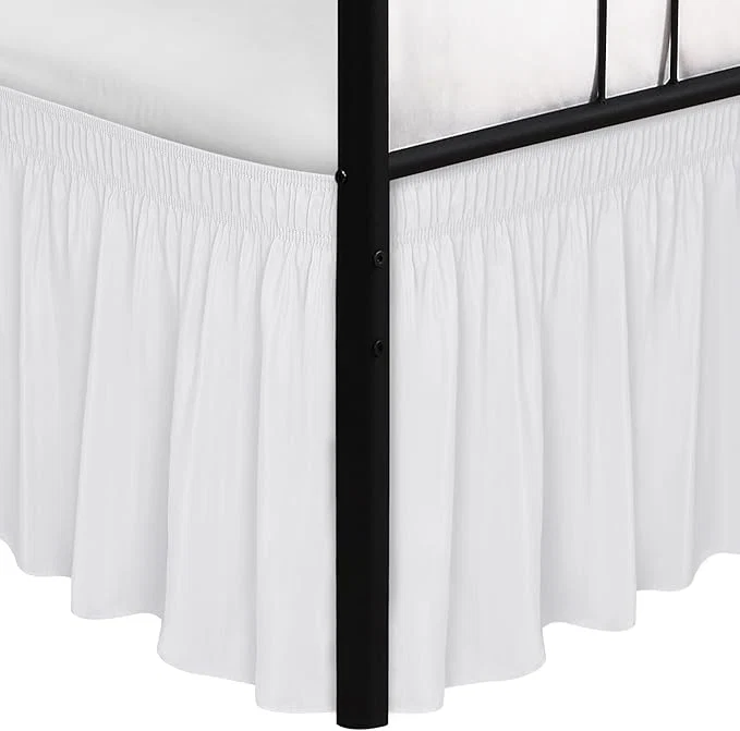 Crafted Biscaynebay Wrap Around Bed Skirts with Split Corners for Queen Beds 12 quot Drop White Adjustable Elastic Dust Ruffles Easy Fit Wrinkle amp Fade Resistant Silky Luxurious Fabric Machine Washable Prestigious