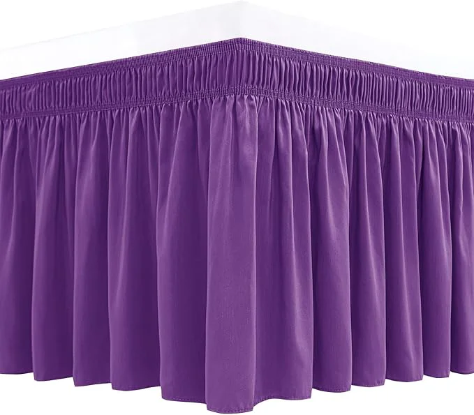 Practical Biscaynebay Wrap Around Bed Skirts for Full amp Full XL Beds 15 quot Drop Eggplant Adjustable Elastic Dust Ruffles Easy Fit Wrinkle amp Fade Resistant Silky Luxurious Fabric Machine Washable Flexible