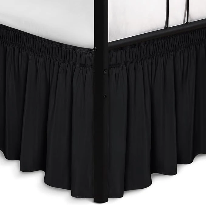 Easy-to-Use Biscaynebay Wrap Around Bed Skirts with Split Corners for Queen Beds 15 quot Drop Black Adjustable Elastic Dust Ruffles Easy Fit Wrinkle Resistant Silky Luxurious Fabric Machine Washable Practical