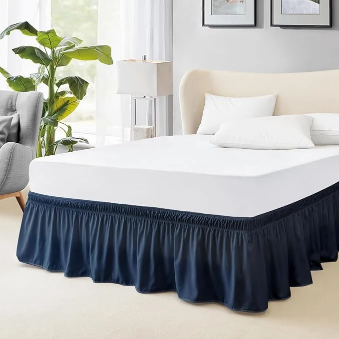 Eco-Friendly FreshCulture Queen Bed Skirt Elastic Wrap Around Bed Skirt Queen Size Bed Skirts for Adjustable Bed Easy Fit with 18 Inch Drop Length Hotel Quality Dust Ruffle for Queen Bed Navy Blue Advanced