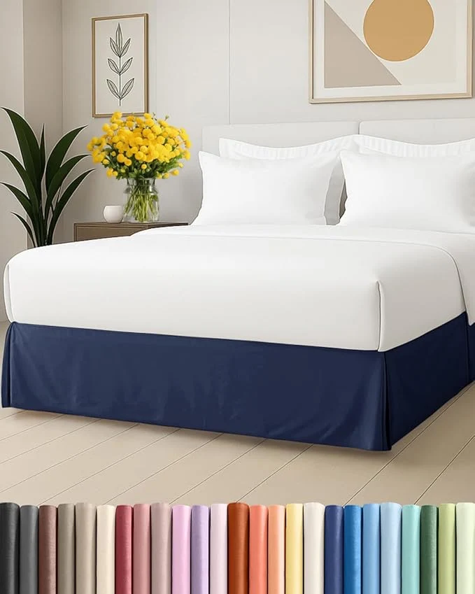 Smart Pleated Bed Skirt Queen Size – 3 Sided Pleated Bed Skirt Queen – Ultra-Soft Easy Fit with 15 Inch Tailored Drop – Hotel Quality Wrinkle amp Fade Resistant – for Women Men Kids and Teens – Navy Contemporary