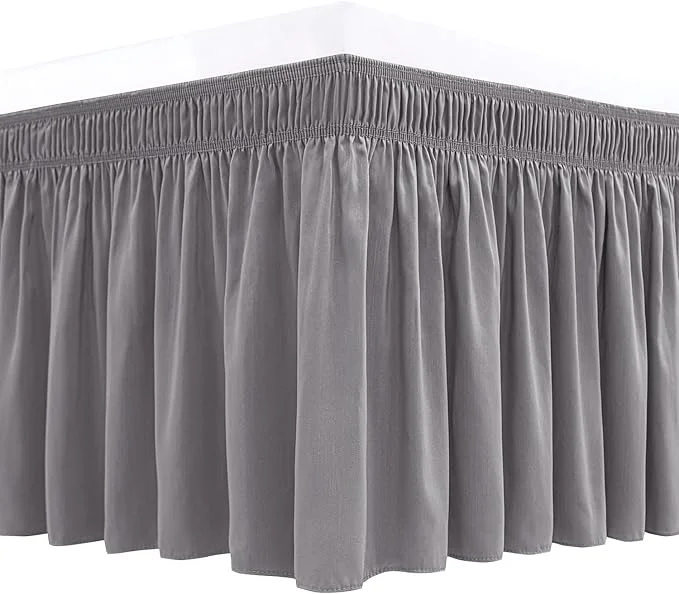 Advanced Biscaynebay Wrap Around Bed Skirts for Queen Size Beds Short Drop of 12 quot Silver Grey Adjustable Elastic Dust Ruffles Easy Fit Wrinkle Resistant Silky Luxurious Fabric Machine Washable Excellent