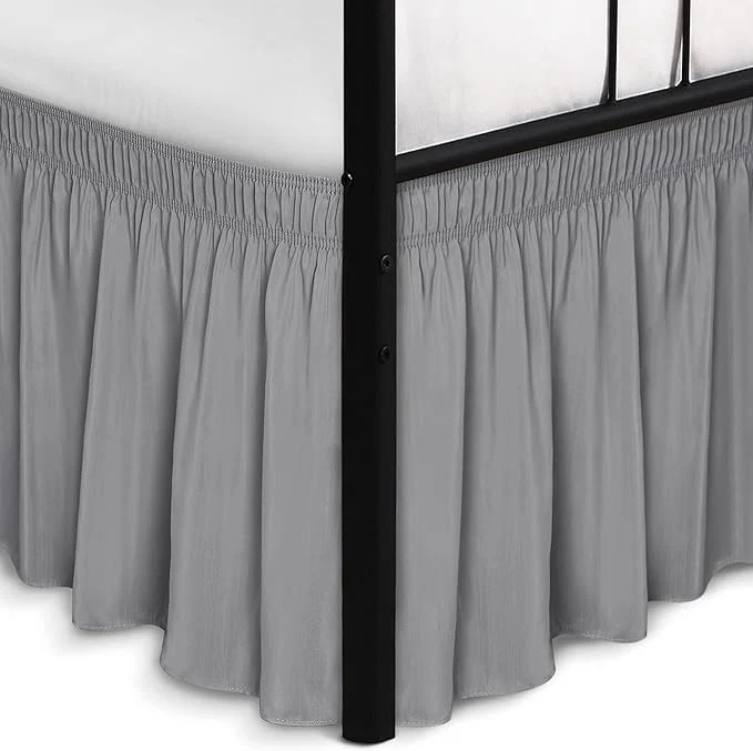 Responsible Biscaynebay Wrap Around Bed Skirts with Split Corners for King Beds 17 quot Drop Silver Grey Elastic Dust Ruffles Adjustable Easy Fit Wrinkle amp Fade Resistant Silky Luxurious Fabric Machine Washable Elegant