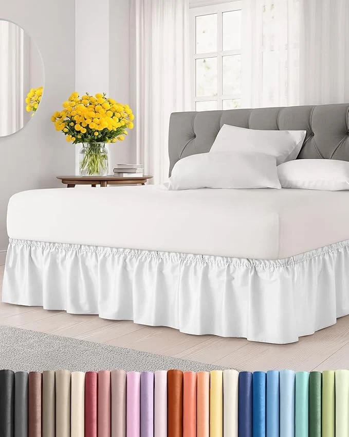 Contemporary Wrap Around Dust Ruffle Bed Skirt – White – for Queen Size Beds with 18 Inch Drop – Easy Fit Elastic Strap – Adjustable Pleated Bedskirt w Brushed Fabric – Wrinkle – for Women Men Kids amp Teens Environmentally Friendly
