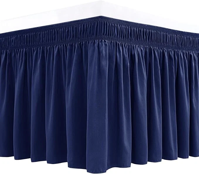 Pure Biscaynebay Wrap Around Bed Skirts for King amp Cal King Beds 21 quot Drop Navy Adjustable Elastic Dust Ruffles Easy Fit Wrinkle Resistant Silky Luxurious Fabric Machine Washable Natural