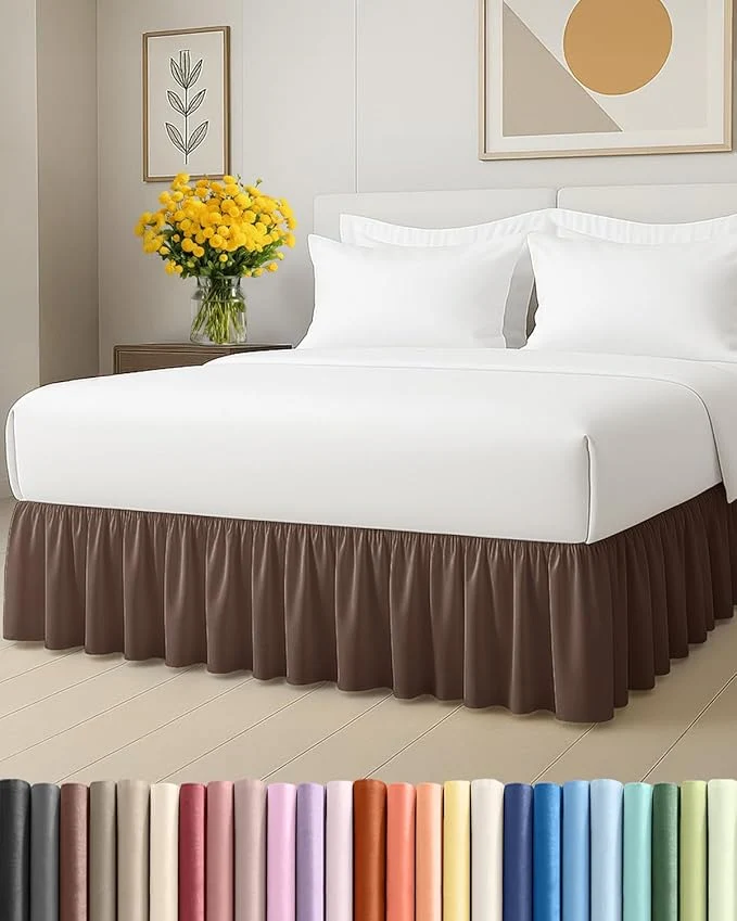 Bedskirt Queen Size Ruffle – 12 inch Drop Dust Ruffle Bed Skirt with Platform – Ultra-Soft Easy Fit Premium Hotel Quality – Wrinkle Fade amp Shrink Resistant – for Women Men Kids and Teens – Brown Dependable