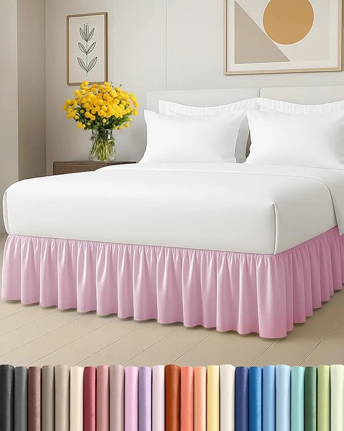 Bedskirt Full Size Ruffle – 12 inch Drop Dust Ruffle Bed Skirt with Platform – Soft Easy Fit Premium Hotel Quality – Wrinkle Fade amp Shrink Resistant – for Women Men Kids and Teens – Light Pink Smooth