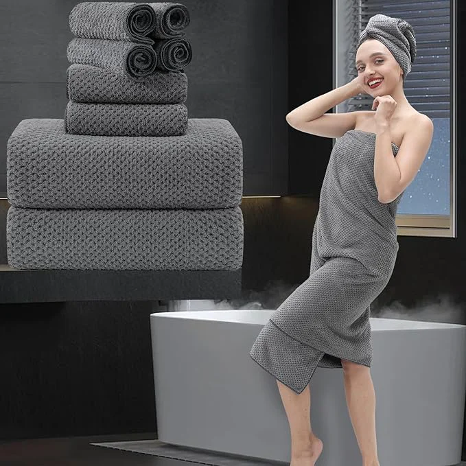 Original 8 Piece Bathroom Towel Set Dark Gray 2 Oversized Large Bath Towels Sheet Fine