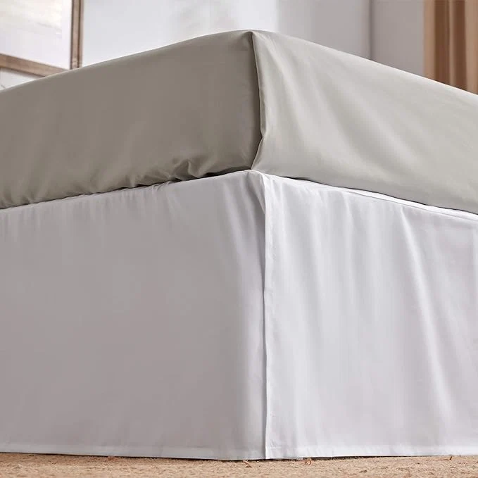 Authentic SLEEP ZONE Pleated Bed Skirts King Size 15 inch Tailored Drop Easy Fit Bedskirt Anti-Static Fade Resistant King White Soft