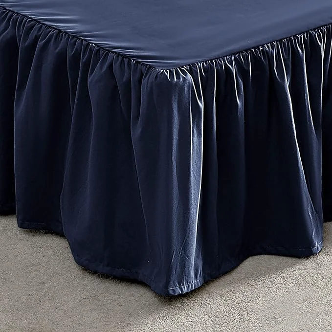 Enhanced SLEEP ZONE Ruffled Bed Skirts Twin Size Anti-Static Bedskirt Dust Ruffles with 15 inches Tailored Drop Easy Fit Fade Resistant Navy Blue Twin Casual
