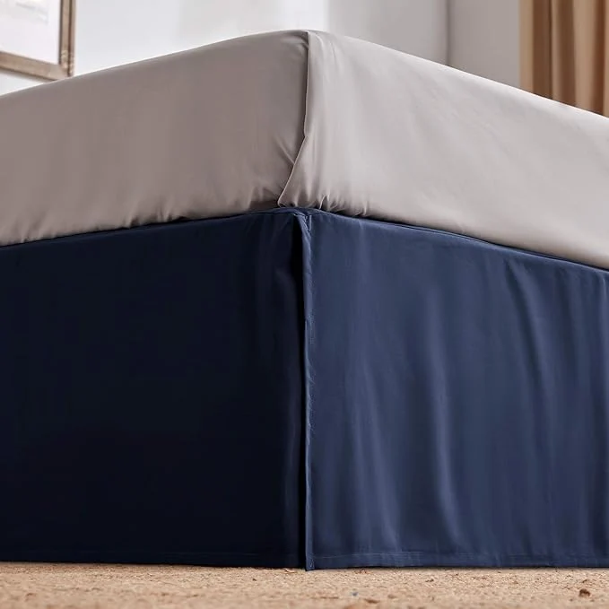 Relaxed SLEEP ZONE Pleated Bed Skirts Full Size 15 inch Tailored Drop Easy Fit Bedskirt Anti-Static Fade Resistant Full Navy Blue Safe
